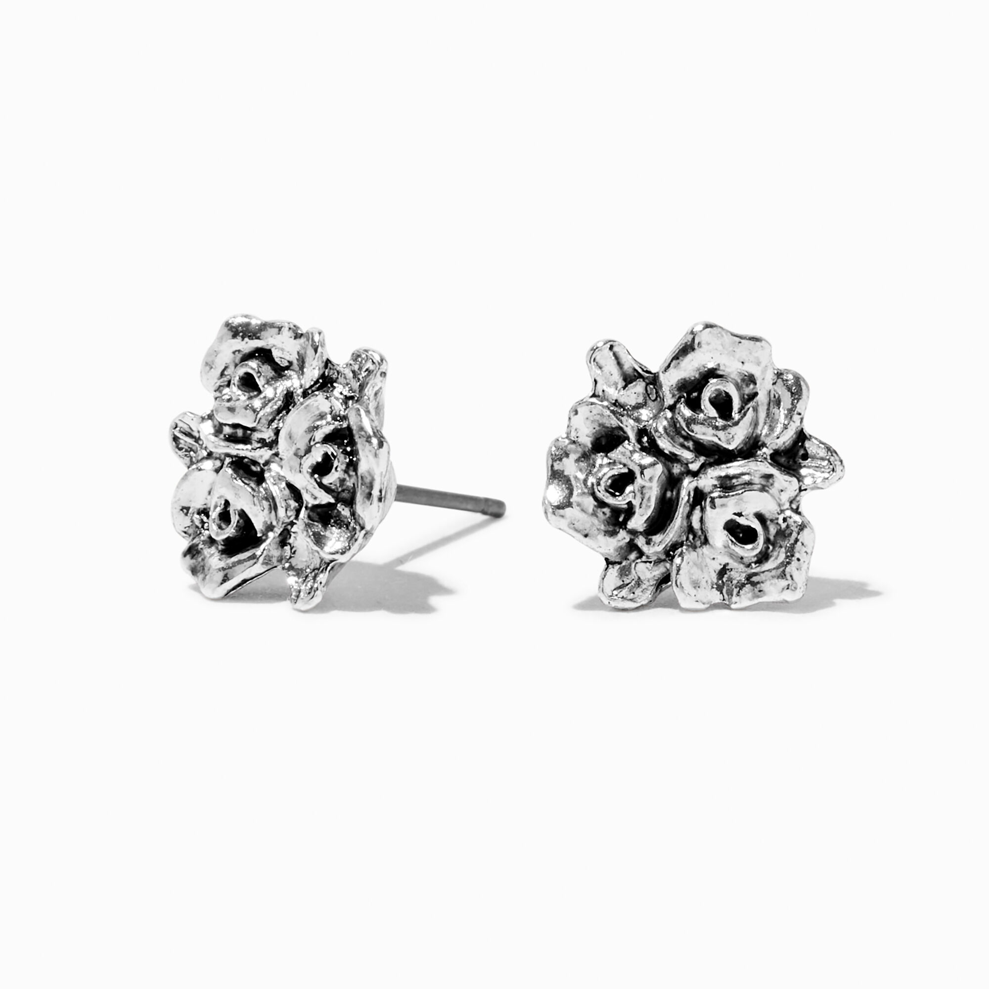 View Claires Tone Rose Bouquet Stud Earrings Silver information