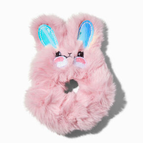 Chouchou lapin en fausse fourrure de taille moyenne rose,