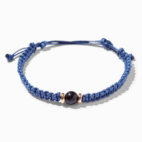 Bracelet de corde r&eacute;glable tress&eacute; avec perles d&rsquo;imitation noires - Bleu marine,