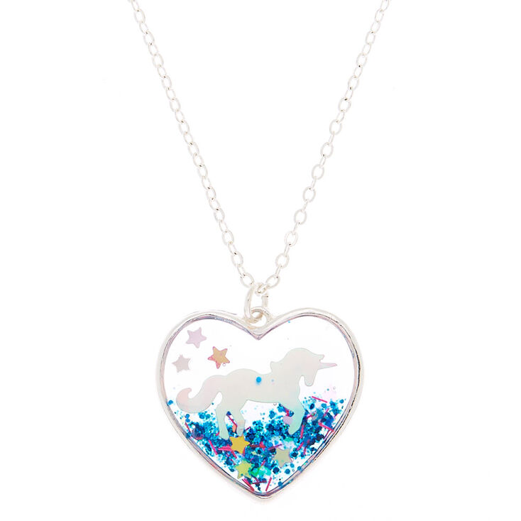 Silver Unicorn Globe Heart Pendant Necklace,
