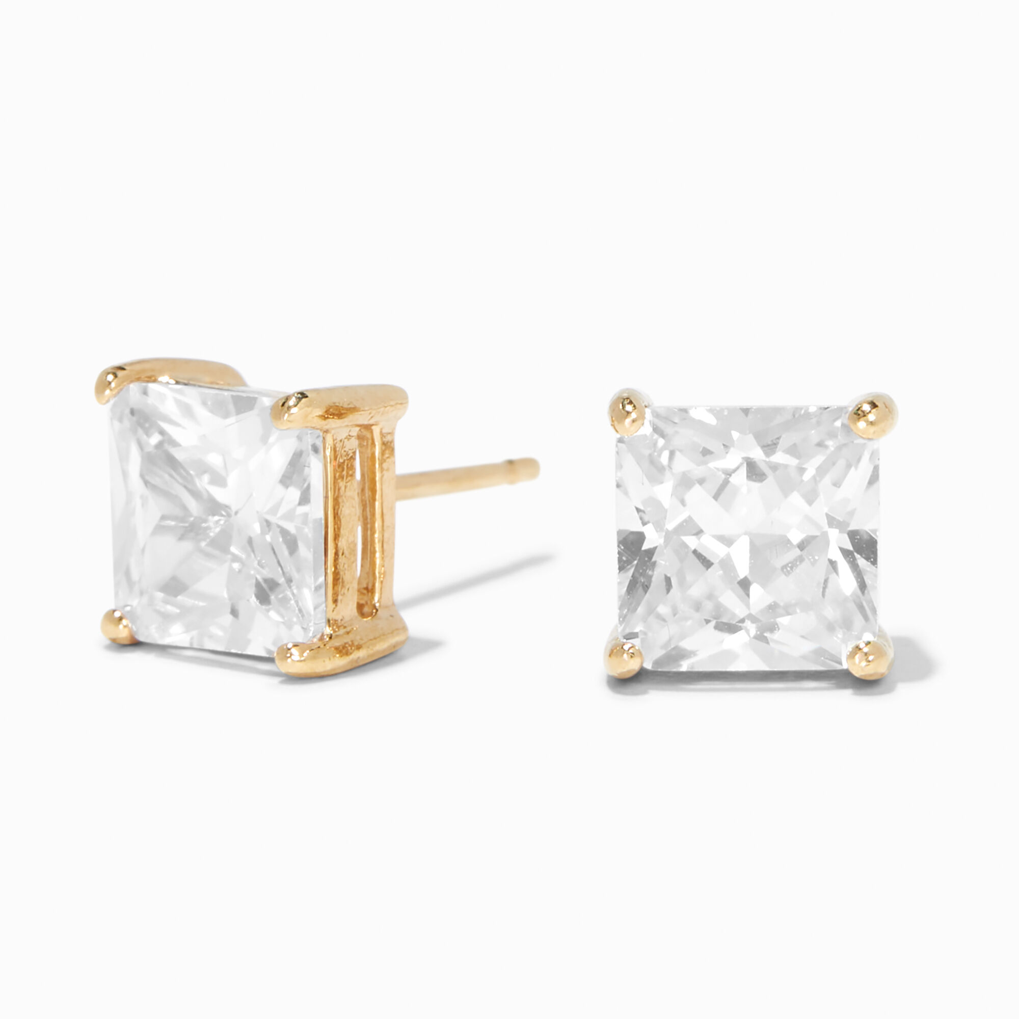 View Claires 18K Plated Cubic Zirconia 7MM Square Basket Stud Earrings Gold information