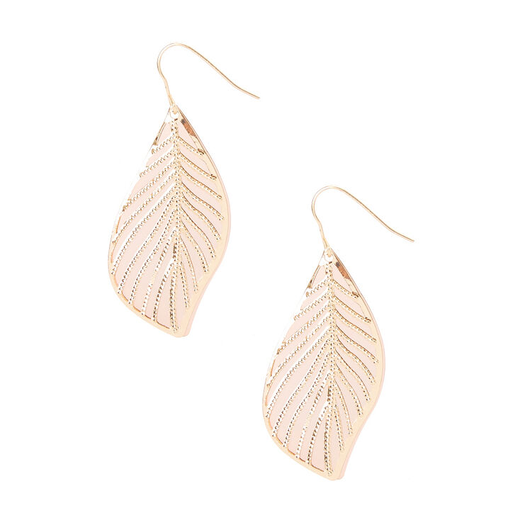 Rose Gold Filigree Leaf Drop Earrings Claire S Us