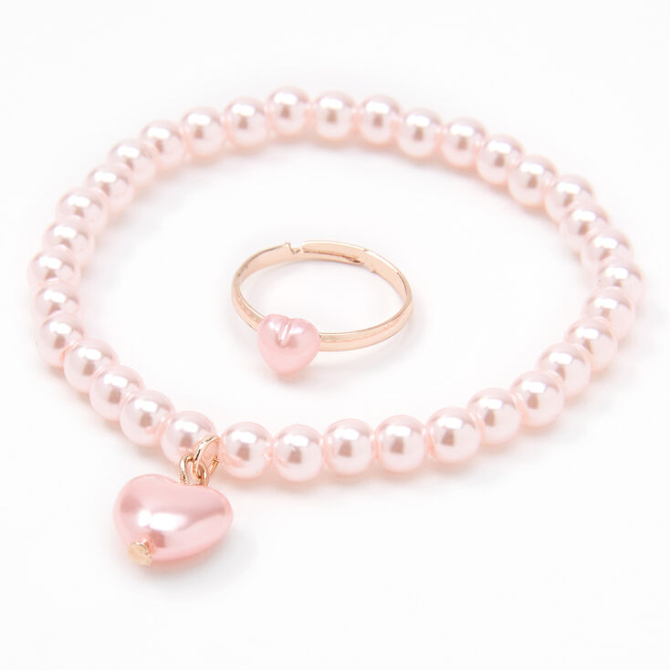 Claire&#39;s Club Rose Gold Pink Pearl Heart Jewelry Set - 3 Pack,