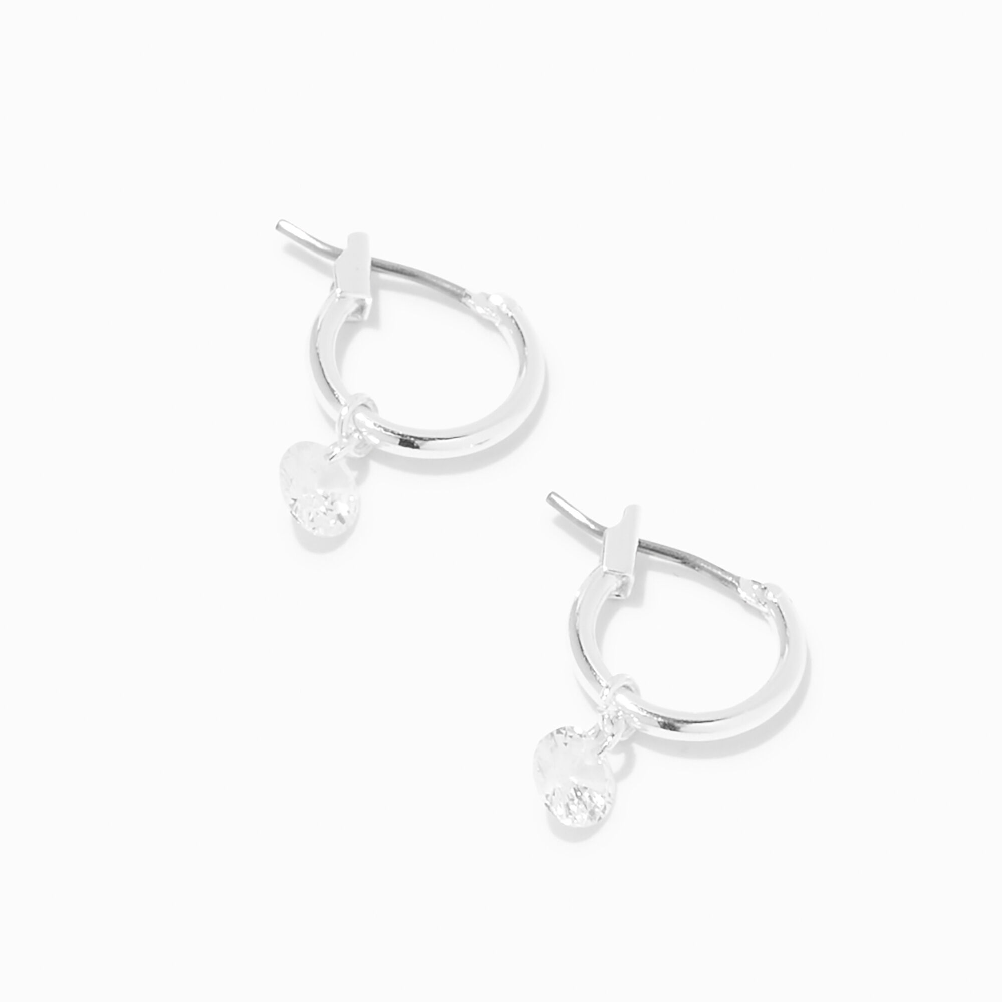 View Claires Tone Cubic Zirconia Charm 10MM Huggie Hoop Earrings Silver information