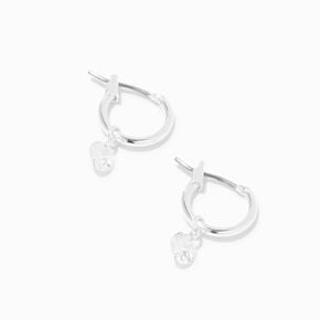 Silver-tone Cubic Zirconia Charm 10MM Huggie Hoop Earrings,