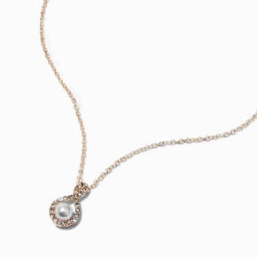 Rose Gold-tone Pearl Crystal Pendant Necklace,