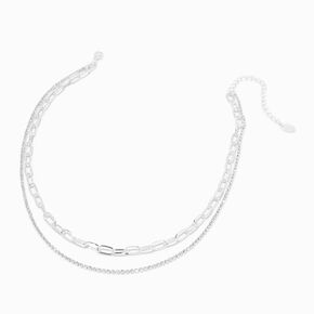 Silver Crystal &amp; Paperclip Chain Multi-Strand Necklace,