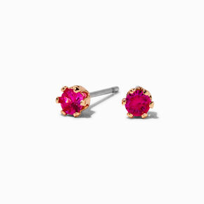 Fuchsia Cubic Zirconia 4mm Round Stud Earrings,