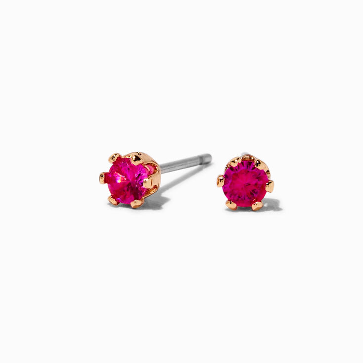 Fuchsia Cubic Zirconia 4mm Round Stud Earrings,