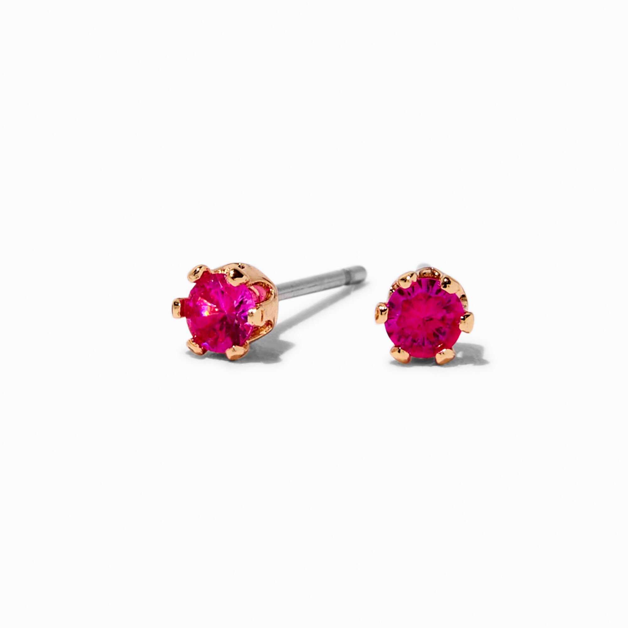 View Claires Cubic Zirconia 4MM Round Stud Earrings Fuchsia information