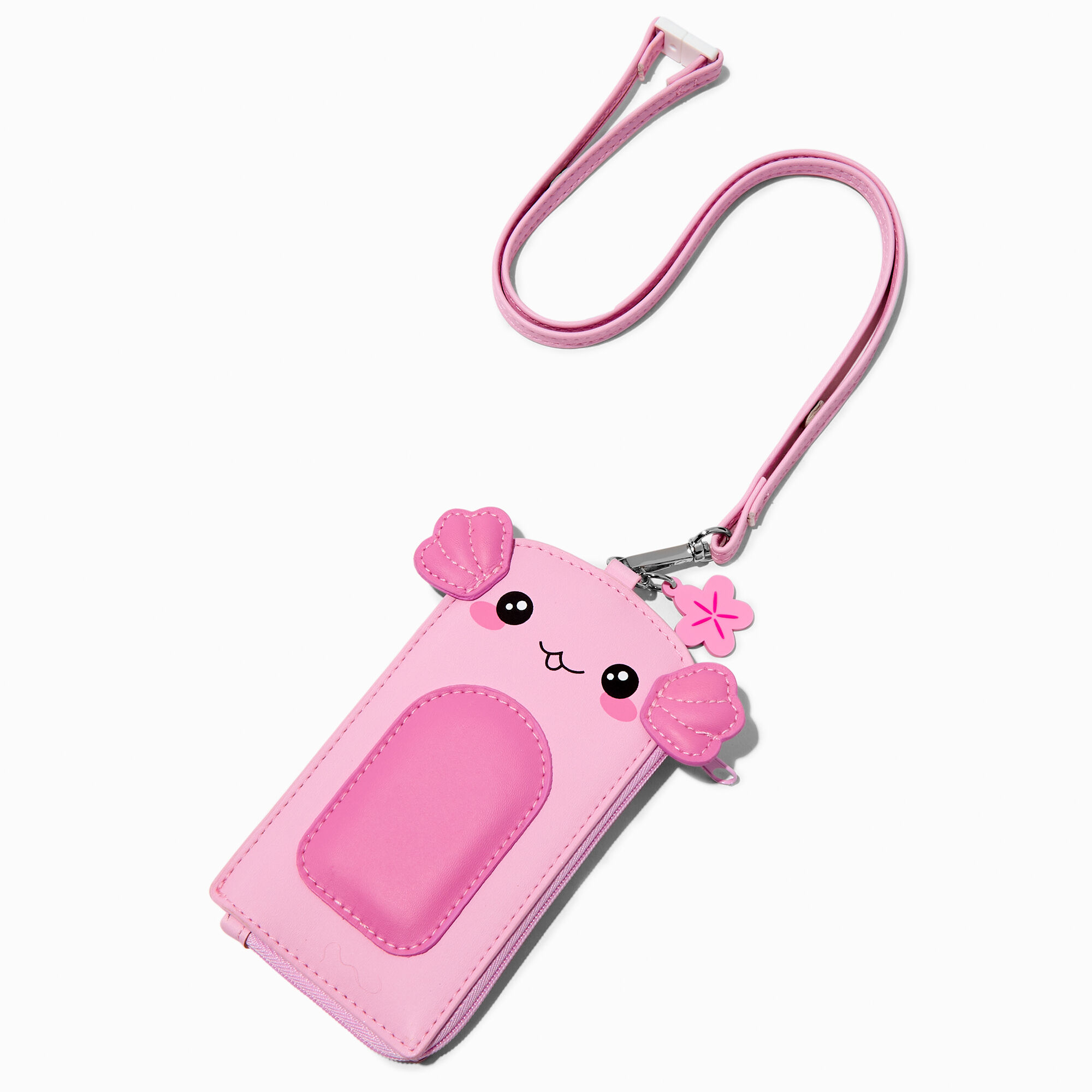Claire's Porte-monnaie axolotl rose avec cordon tour de cou