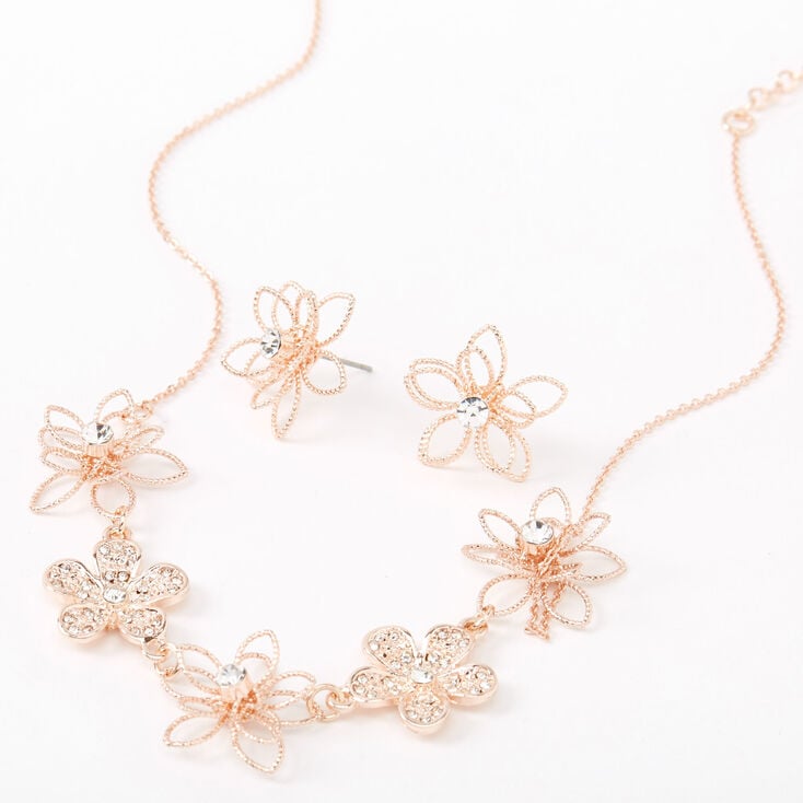 Rose Gold Wire Glitter Flower Jewelry Set - 2 Pack,