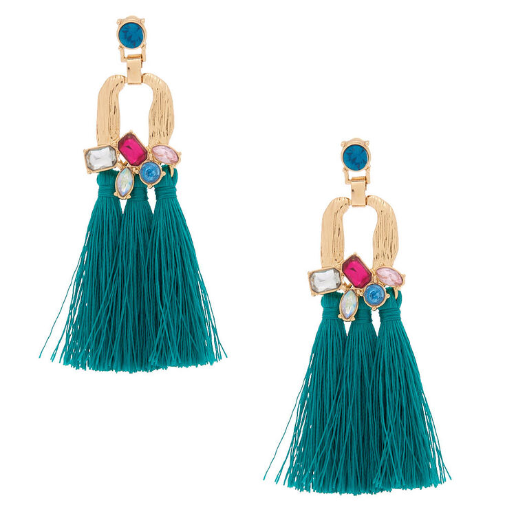 Gold 3 Jewel Tone Tassel Drop Earrings Emerald Claire S