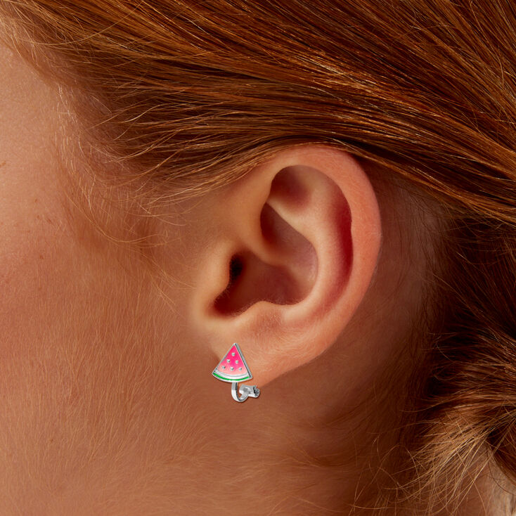 Pink UV Color-Changing Watermelon Clip-On Earrings,