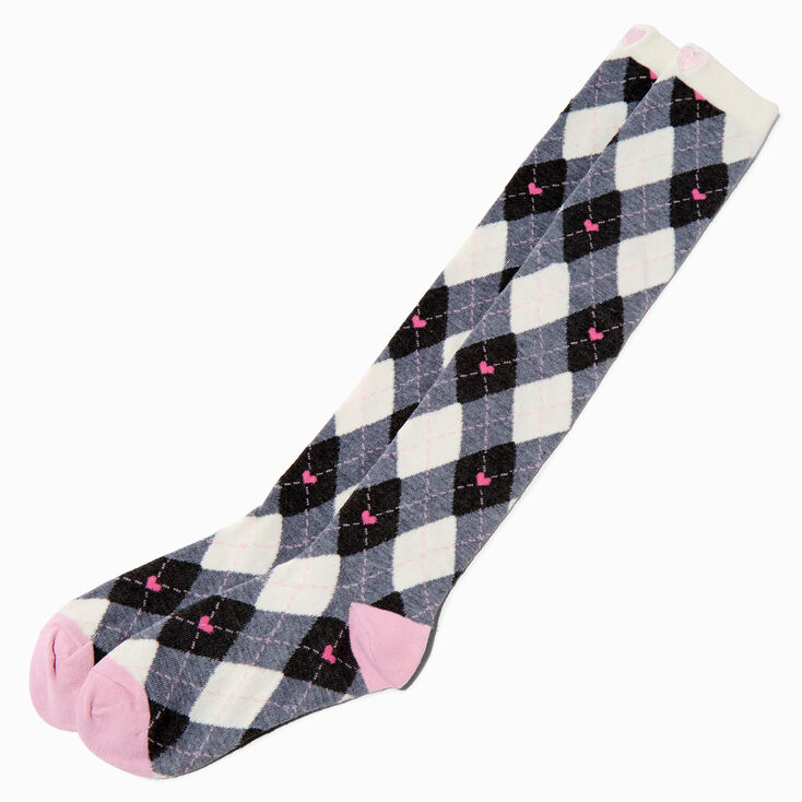 Chaussettes montantes c&oelig;ur rose &eacute;cossais noir et blanc - 1&nbsp;paire,