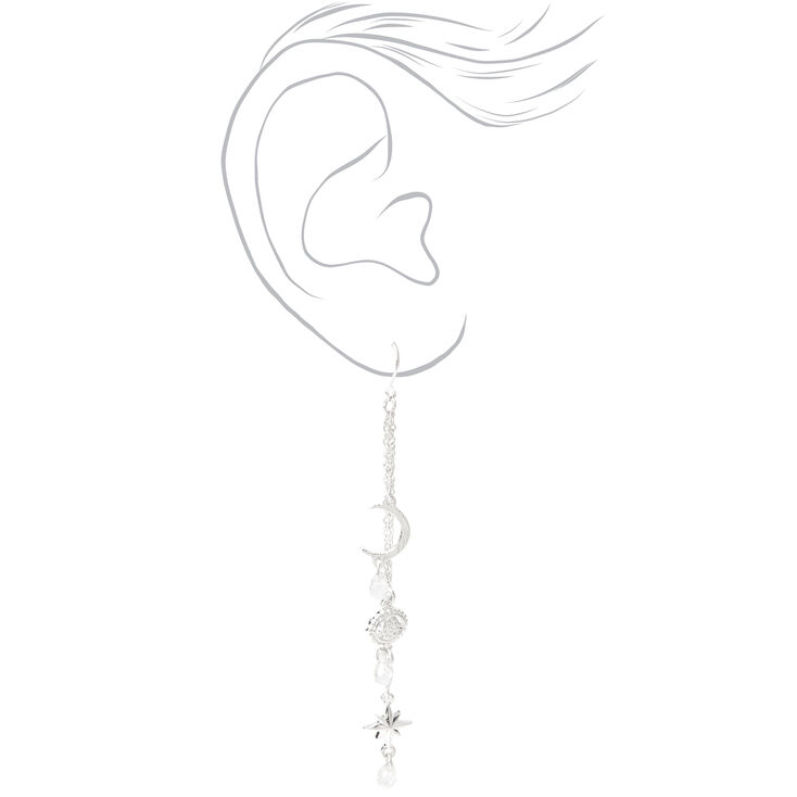 Silver 3&quot; Celestial Eye Drop Earrings,