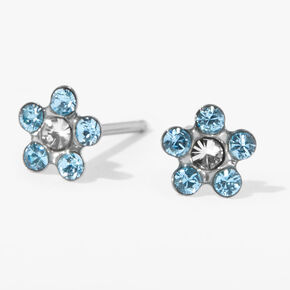 Kit de piercing d&#39;oreilles avec boucles d&rsquo;oreilles marguerite avec cristal aqua en acier inoxydable avec lotion de soin,