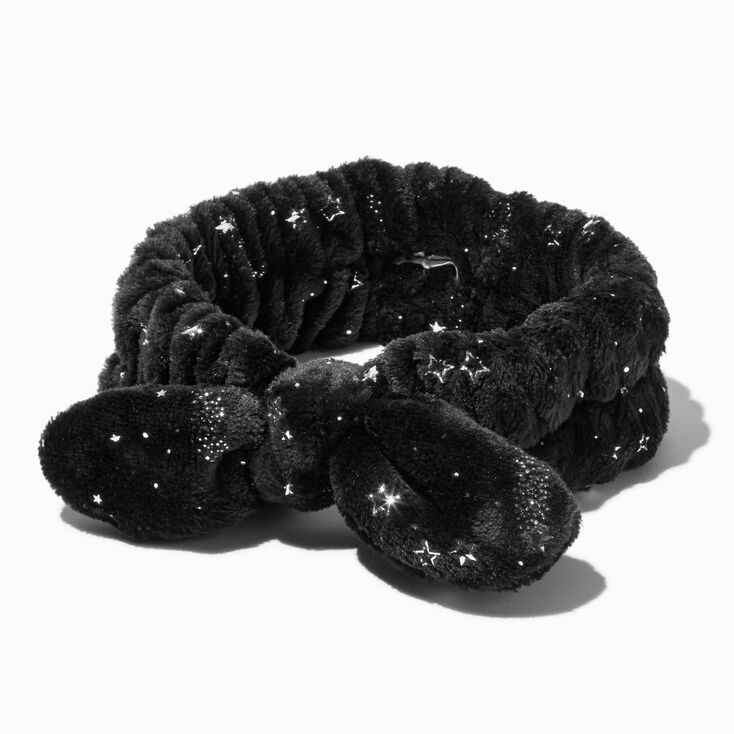 Silver Star Black Furry Makeup Bow Headwrap,