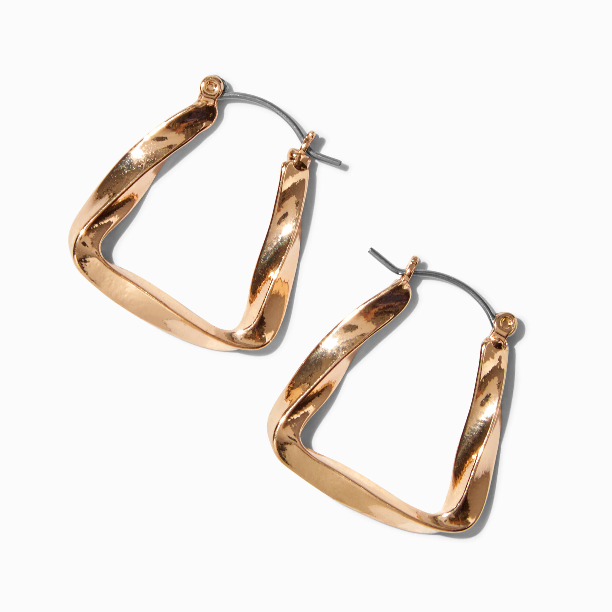View Claires Tone Twisted Triangle Hoop Earrings Gold information