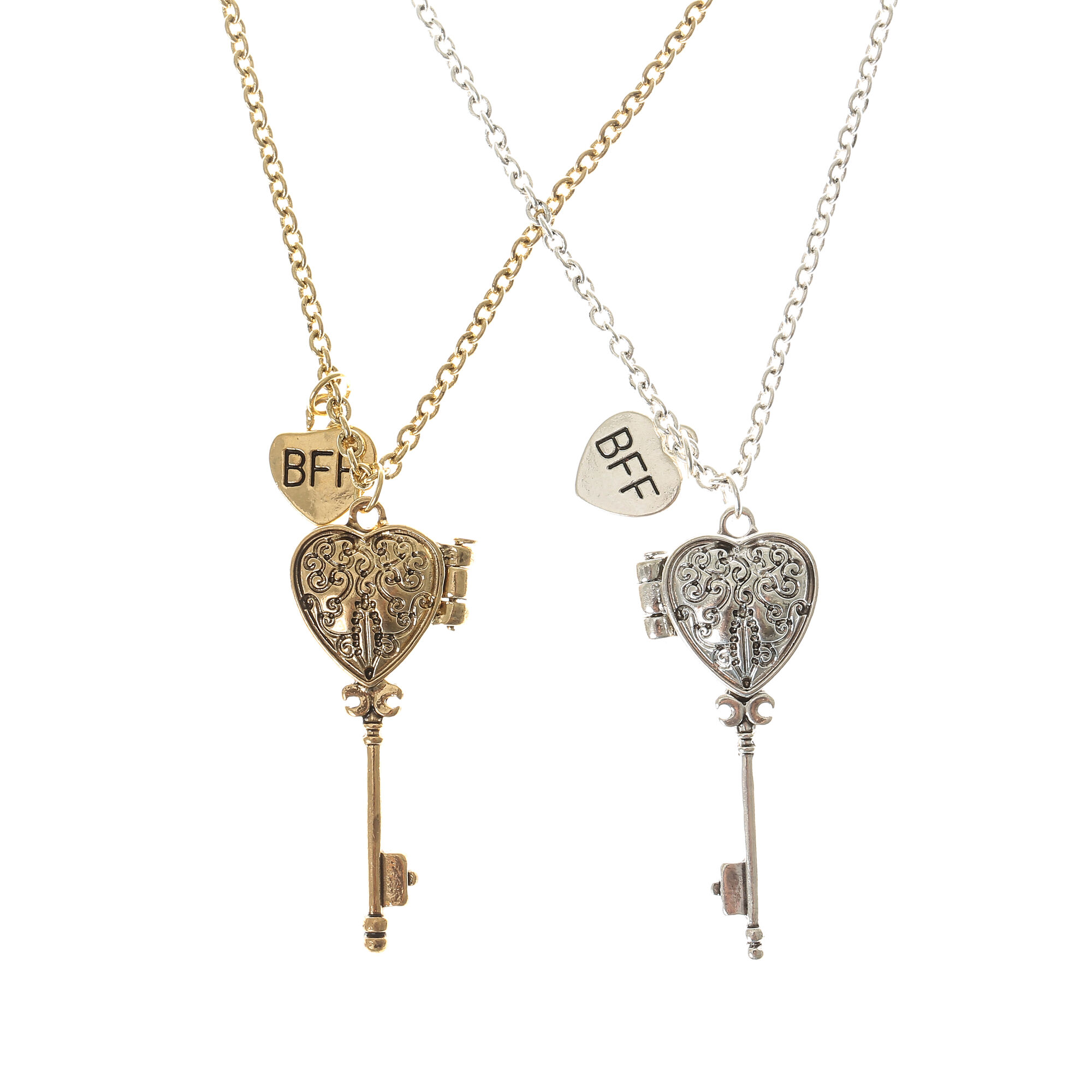 View Claires Mixed Metal Best Friends Heart Key Locket Necklaces 2 Pack Gold information