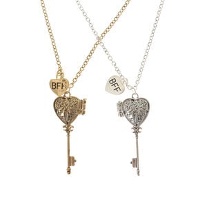 Mixed Metal Best Friends Heart Key Locket Necklaces - 2 Pack,