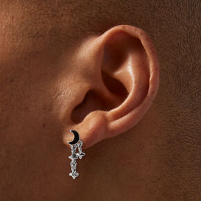 Black Crescent Moon &amp; Stars Silver-tone Drop Earrings,