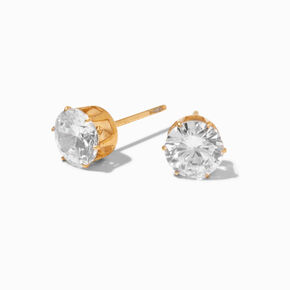 Clous d&rsquo;oreilles 8&nbsp;mm serti cupcake en zircon cubique et titane couleur dor&eacute;e - Collection C Luxe,