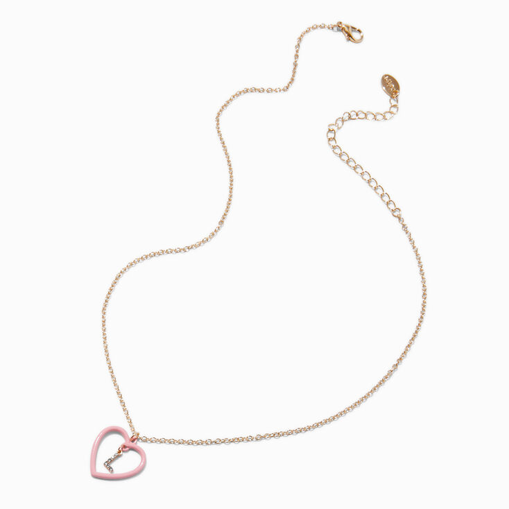 Pink Heart Initial Pendant Necklace - L,