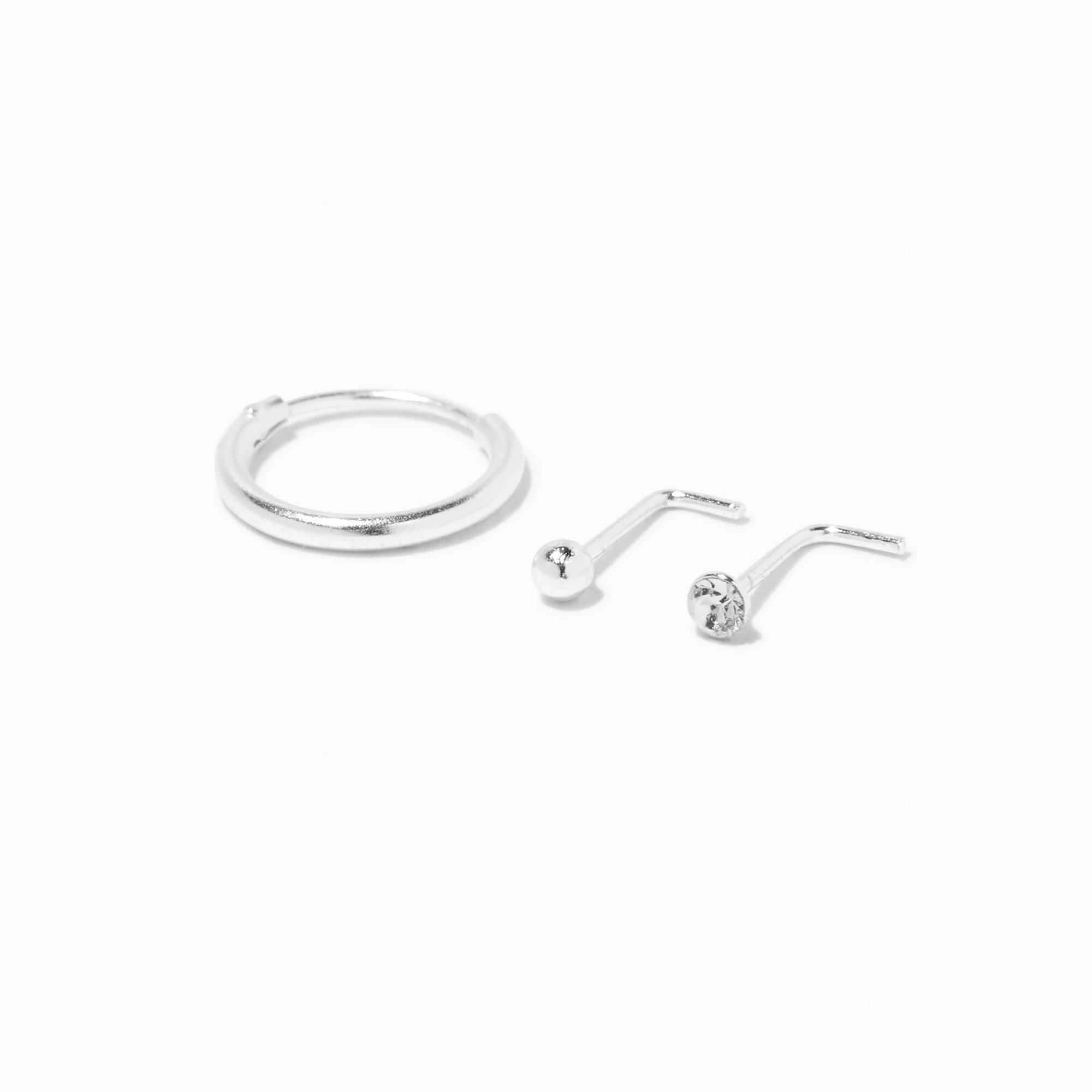 View Claires 22G Nose Rings Studs Set 3 Pack Silver information