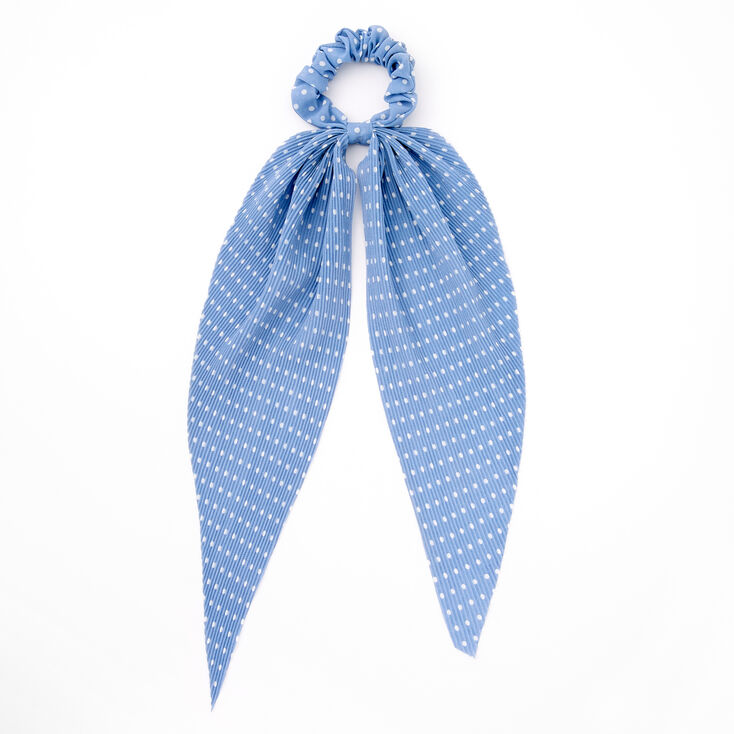 Small Polka Dot Pleated Scarf Hair Scrunchie - Light Blue | Claire's US