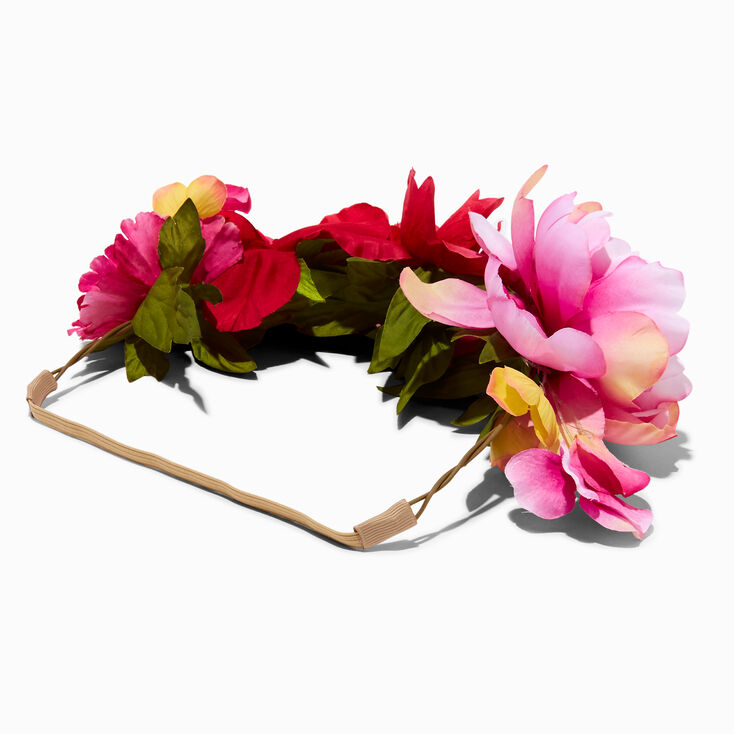 Couronne de fleurs artificielles tons de rose,