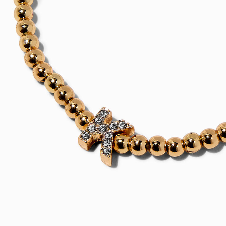 Bracelet &eacute;lastique &agrave; initiale pav&eacute; perl&eacute; couleur dor&eacute;e - K,
