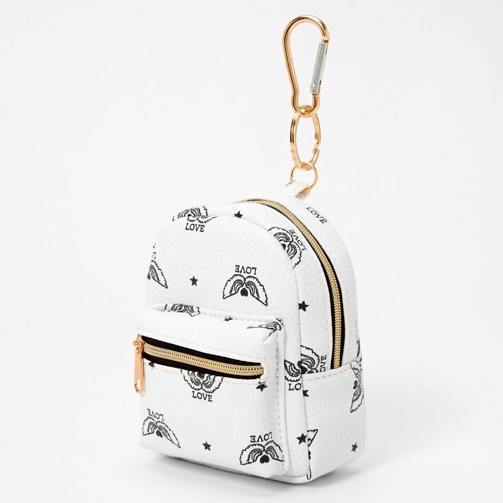 Claire's Porte-clés mini sac à dos « Love » ailé - Blanc