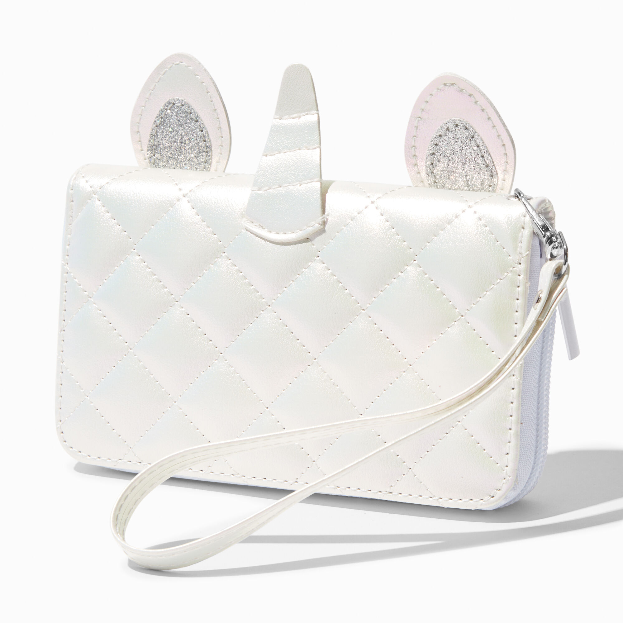 Portefeuille matelassé blanc licorne couleur argentée,