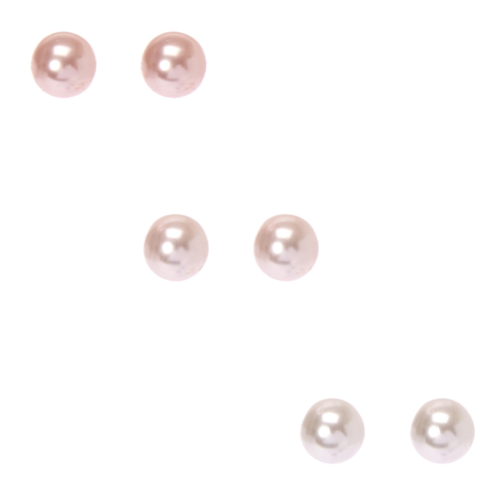 View Claires SilverTone 10MM Ombre Pearl Stud Earrings 3 Pack Pink information