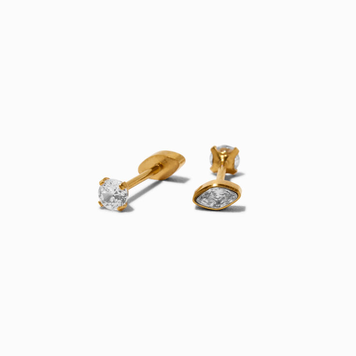 C LUXE by Claire&#39;s Gold-tone Titanium Cubic Zirconia Oval Flat Back Stud Earrings,