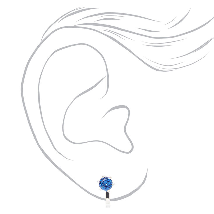 Silver Cubic Zirconia Round Clip On Stud Earrings - Blue,
