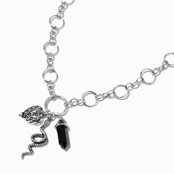Burnished Silver O-Ring Snake Charm Pendant Necklace,