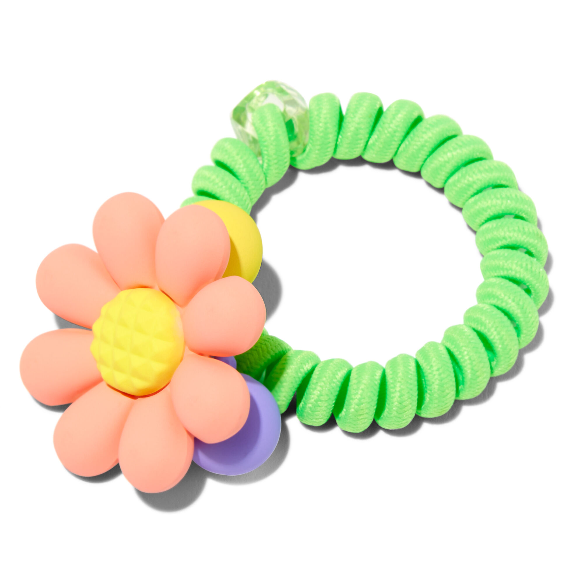 View Claires Pink Flower Spiral Hair Tie Bracelet Green information