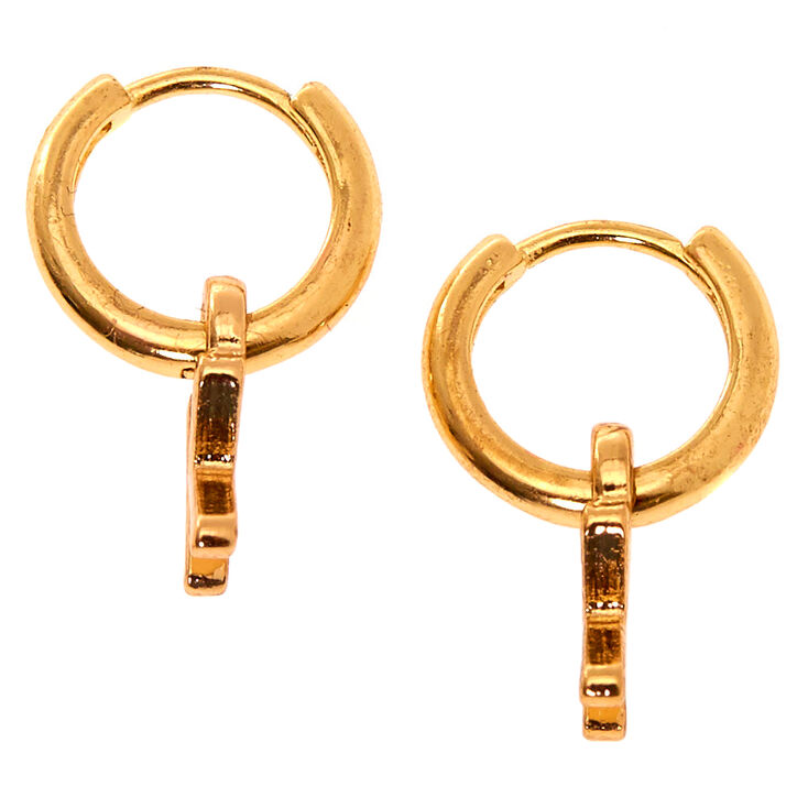 Gold 10MM Initial Huggie Hoop Earrings - K,