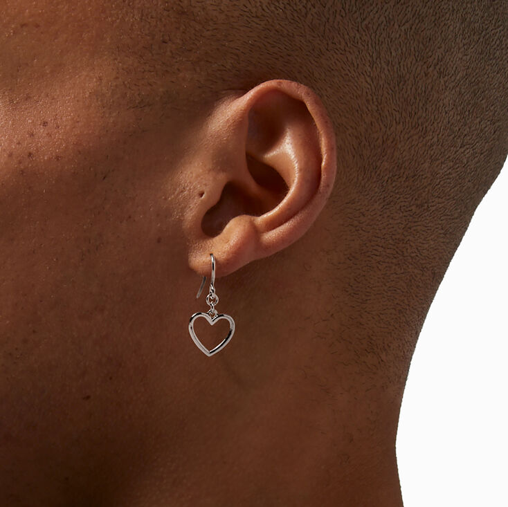 Silver-tone Rhodium Heart 0.5&quot; Drop Earrings,