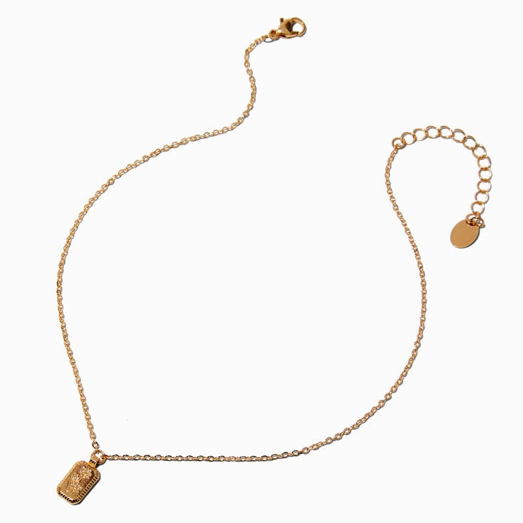 Gold-tone Mini Etched Flower Square Pendant Necklace,