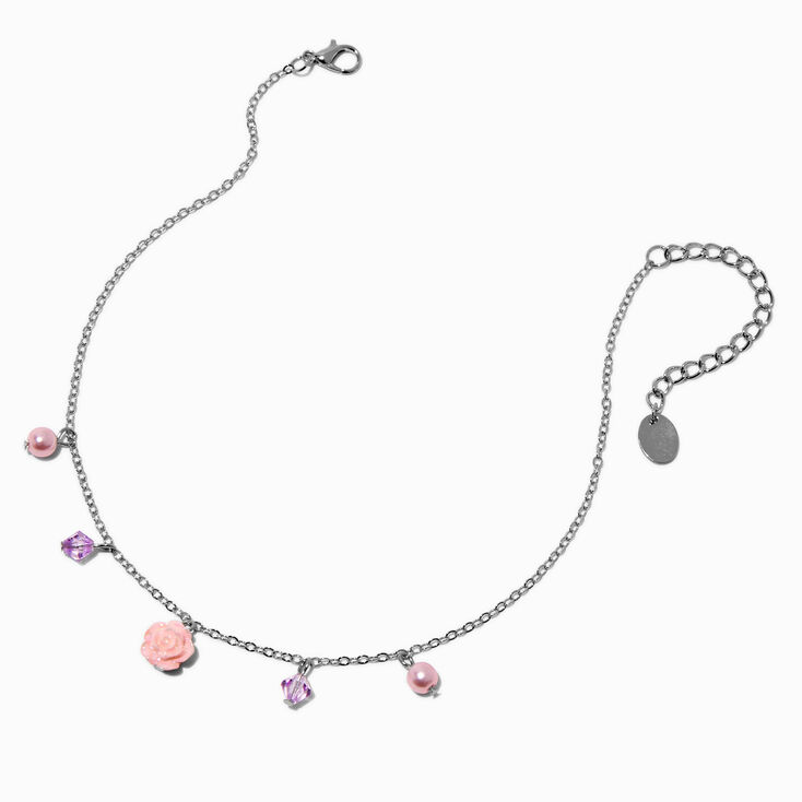 Claire&#39;s Club Pink Rose &amp; Pearl Charm Necklace,