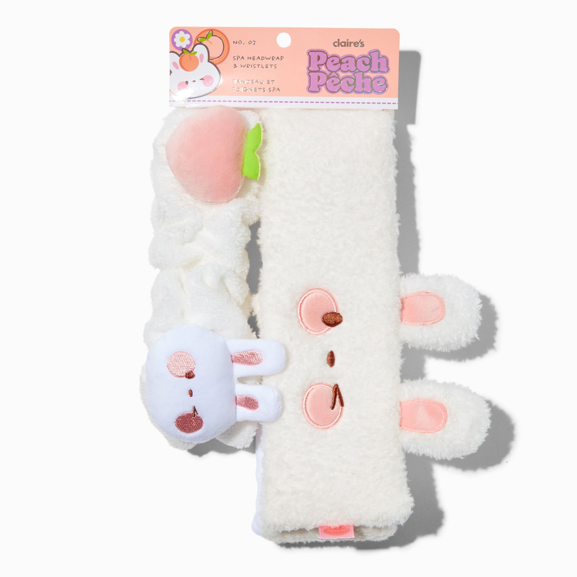 Peach Bunny Makeup Bow Headwrap & Face Washing Wrist Bands - 3 Pack,