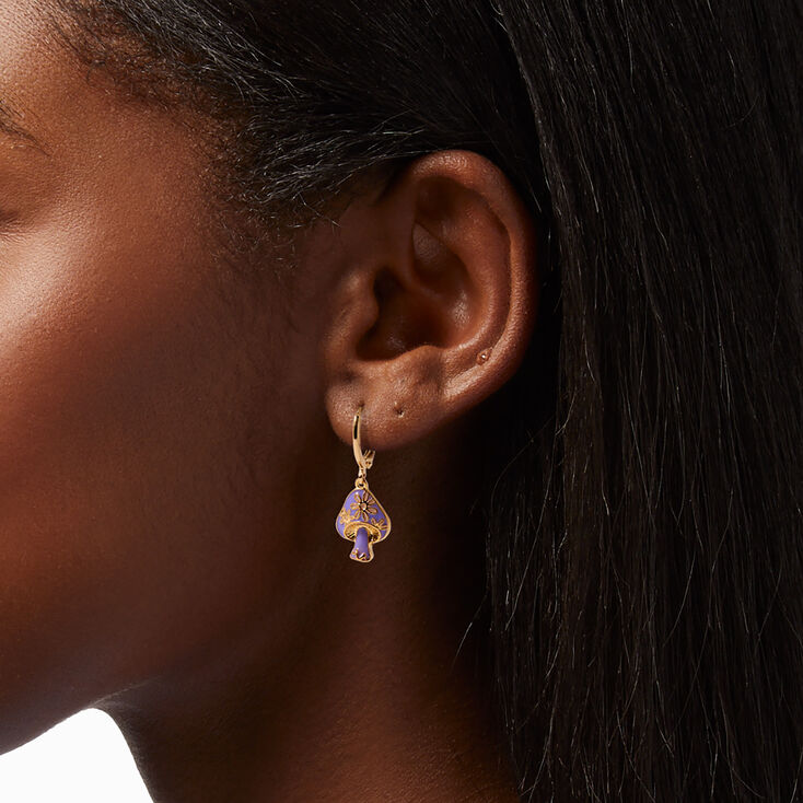Purple Mushroom 10MM Huggie Hoop Drop Earrings,
