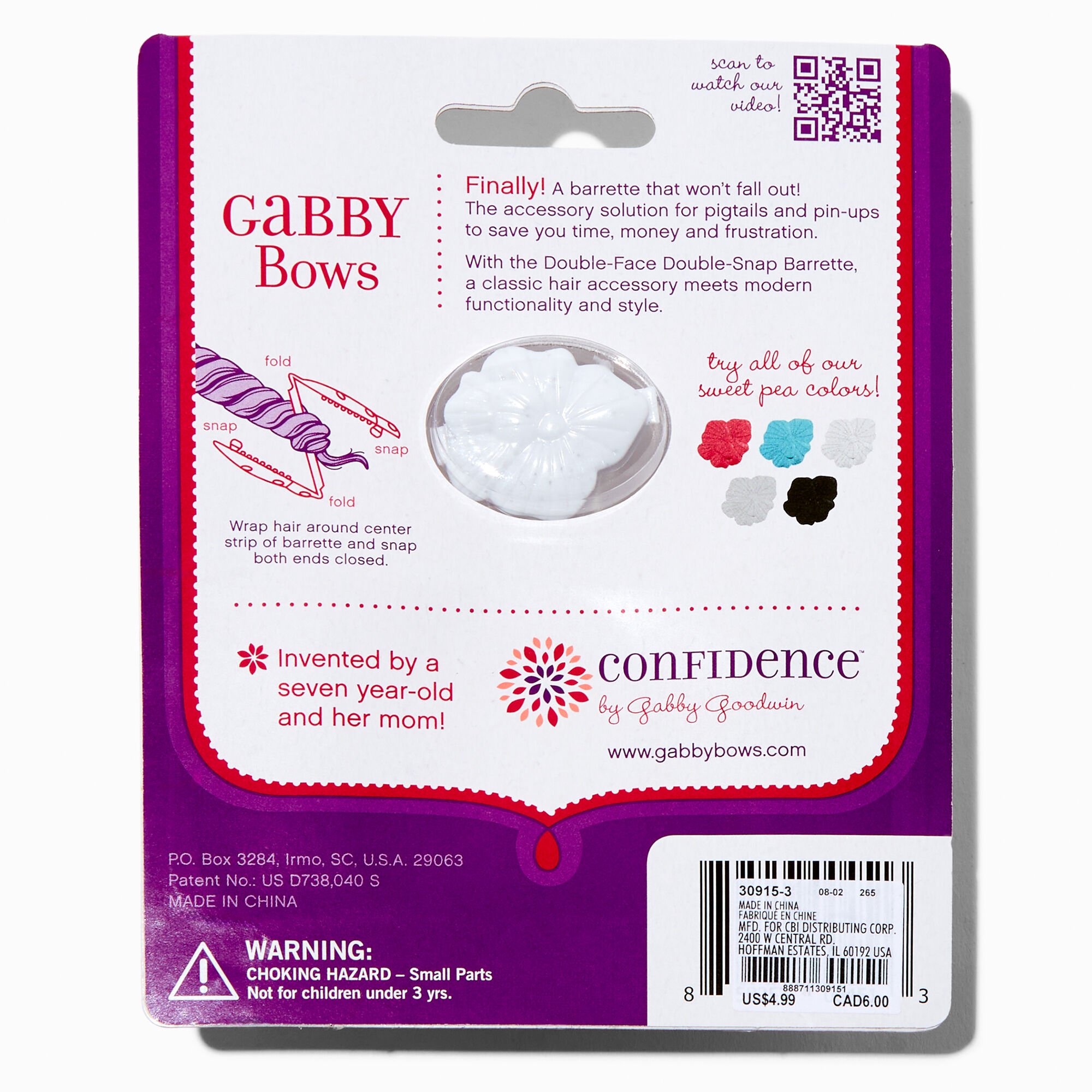 Confidence™ by Gabby Goodwin Gabby Bows White Sweet Pea Double-Faced Double Snap Hair Clips - 10 Pack,