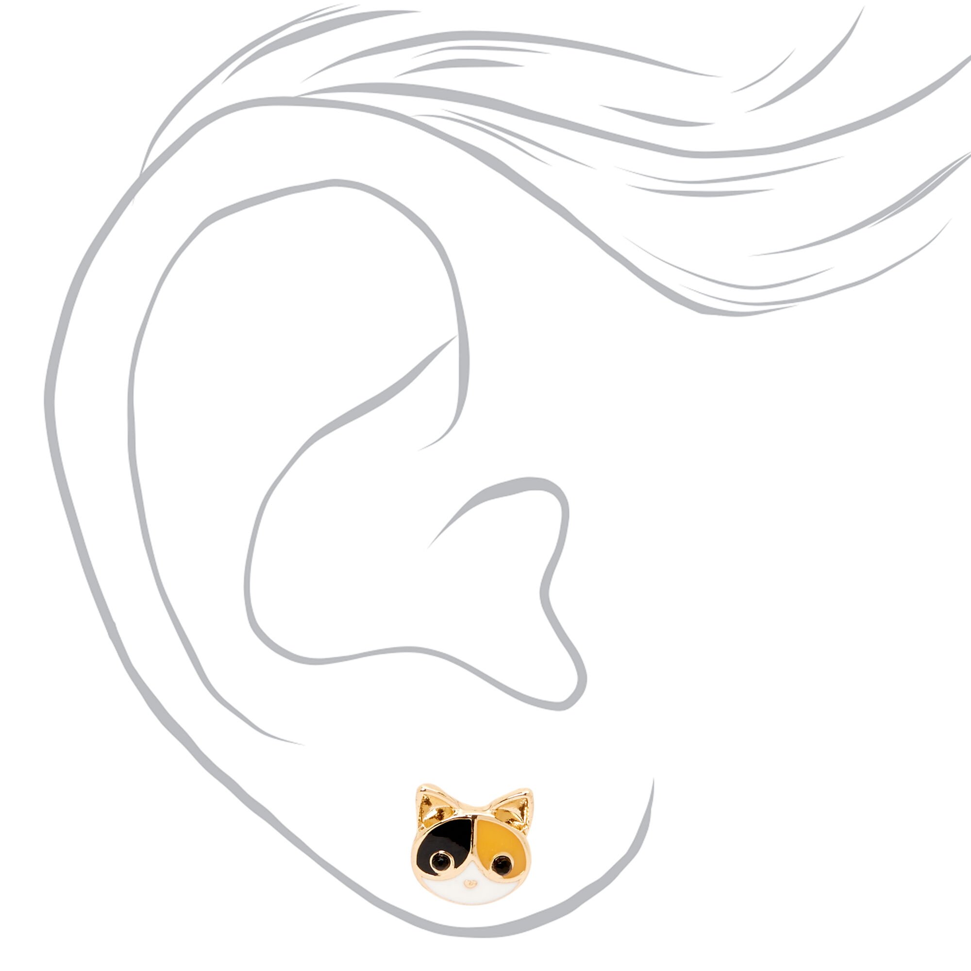 Gold Calico Cat Stud Earrings,