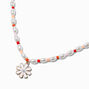 White Daisy Half Beaded &amp; Gold-tone Paperclip Chain Pendant Necklace,