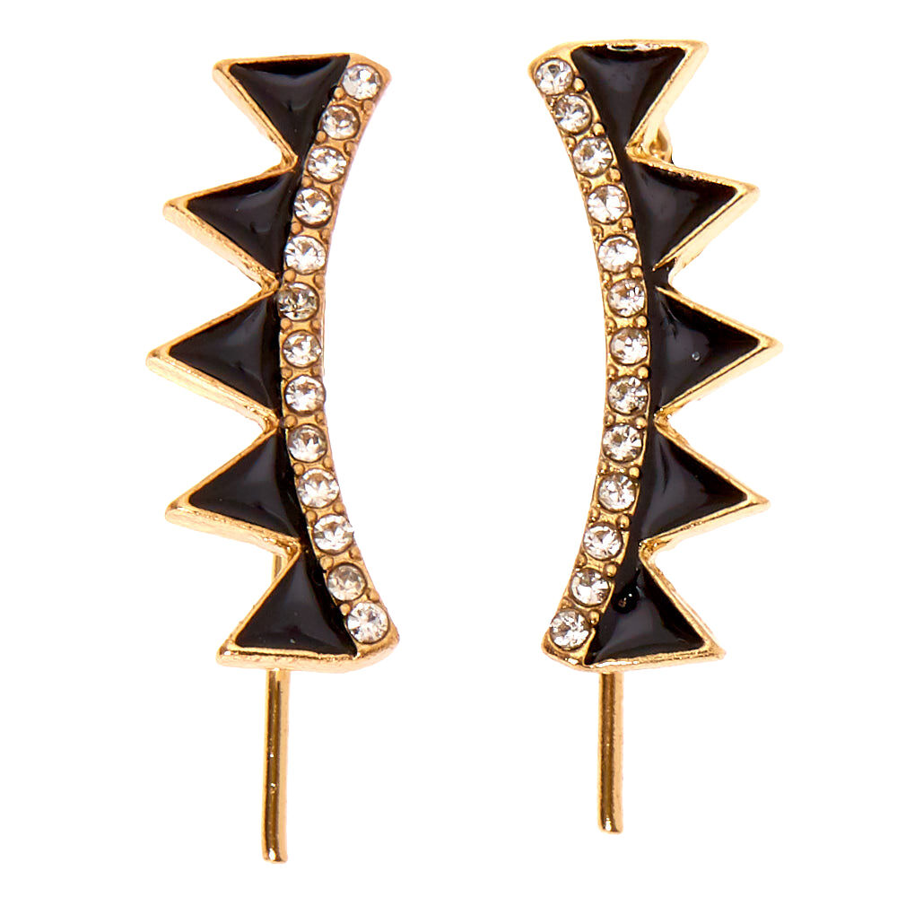 Gold 1" Geometric Ear Crawler Earrings - Black,