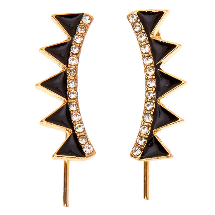 Gold 1&quot; Geometric Ear Crawler Earrings - Black,